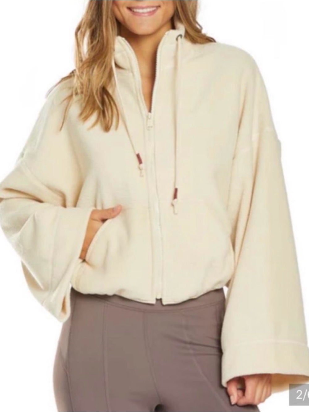Free People Cream Zip-Up Hoodie Jacket